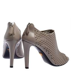 Prada Grey Perforated Leather Open Toe Booties Size 36.5