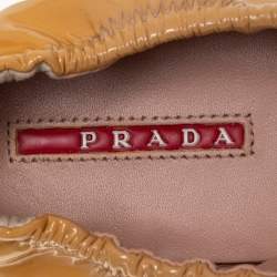 Prada Sports Beige Leather Bow Scrunch Ballet Flats Size 38.5