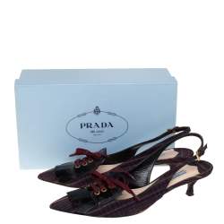 Pre Owned Prada Multicolor Canvas and Leather Fringe and Lace Detail Slingback Sandals Size 40.5
