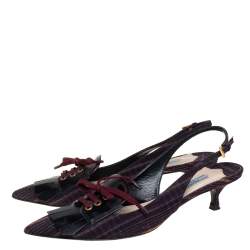 Pre Owned Prada Multicolor Canvas and Leather Fringe and Lace Detail Slingback Sandals Size 40.5