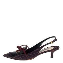 Pre Owned Prada Multicolor Canvas and Leather Fringe and Lace Detail Slingback Sandals Size 40.5