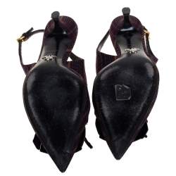 Pre Owned Prada Multicolor Canvas and Leather Fringe and Lace Detail Slingback Sandals Size 40.5