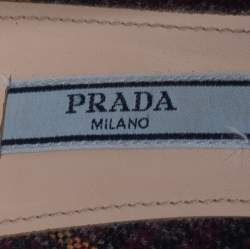 Pre Owned Prada Multicolor Canvas and Leather Fringe and Lace Detail Slingback Sandals Size 40.5