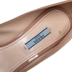 Pre Owned Prada Beige Patent Leather Laser cut Buckle Pumps Size 39.5