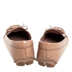 Pre Owned Prada Beige Patent Saffiano Leather Bow Slip On Loafers Size 38.5