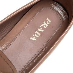 Pre Owned Prada Beige Patent Saffiano Leather Bow Slip On Loafers Size 38.5