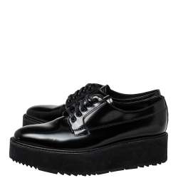 مملوكة مسبقًا Prada Black Leather Lace Up Platform Derby Size 38