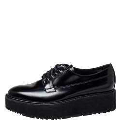 مملوكة مسبقًا Prada Black Leather Lace Up Platform Derby Size 38