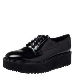 Pre Owned Prada Black Leather Lace Up Platform Derby Size 38