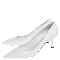 Pre Owned Prada White Patent Leather Pointed Toe Pumps Size 38