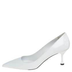 Pre Owned Prada White Patent Leather Pointed Toe Pumps Size 38