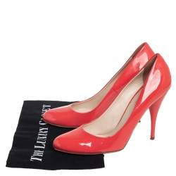 Pre Owned Prada Orange Patent Leather Slip On Pumps Size 40.5