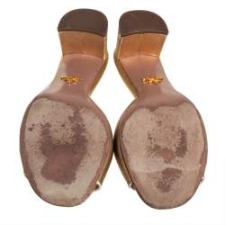 Pre Owned Prada Gold Saffiano Leather Block Heel Slide Sandals Size 38.5