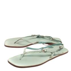 Pre Owned Prada Blue Leather Thong Sandals Size 40