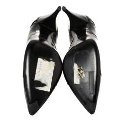 Pre Owned Prada Black Pleated Patent Leather Pointed Toe Booties Size 39