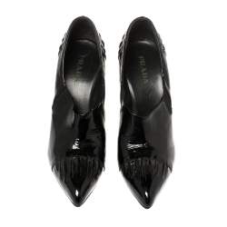 Pre Owned Prada Black Pleated Patent Leather Pointed Toe Booties Size 39