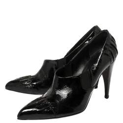 Pre Owned Prada Black Pleated Patent Leather Pointed Toe Booties Size 39
