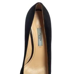Pre Owned Prada Black Suede Block Heel Pumps Size 37.5