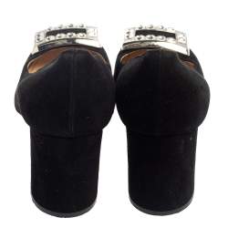 Pre Owned Prada Black Suede Block Heel Pumps Size 37.5