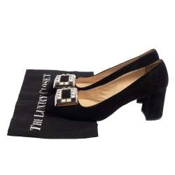 Pre Owned Prada Black Suede Block Heel Pumps Size 37.5