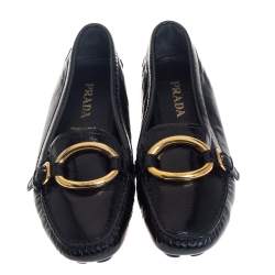 Pre Owned Prada Black Patent Leather Slip On Loafers Size 36.5