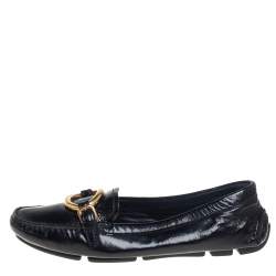 Pre Owned Prada Black Patent Leather Slip On Loafers Size 36.5