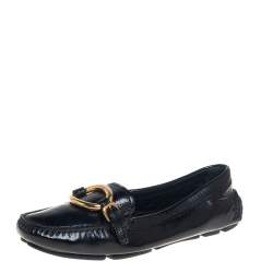Pre Owned Prada Black Patent Leather Slip On Loafers Size 36.5