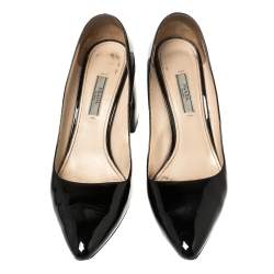 Pre Owned Prada Black Patent Leather Block Heel Pumps Size 39