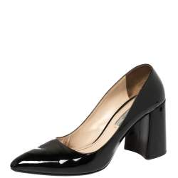Pre Owned Prada Black Patent Leather Block Heel Pumps Size 39