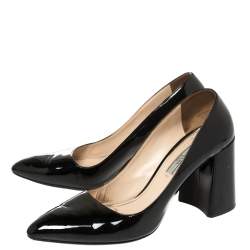 Pre Owned Prada Black Patent Leather Block Heel Pumps Size 39