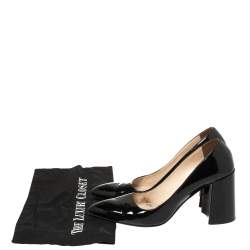 Pre Owned Prada Black Patent Leather Block Heel Pumps Size 39