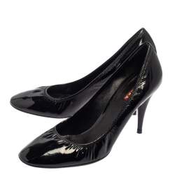 Pre Owned Prada Black Patent Leather Scrunch Pointed Toe Pumps Size 39.5