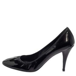 Pre Owned Prada Black Patent Leather Scrunch Pointed Toe Pumps Size 39.5