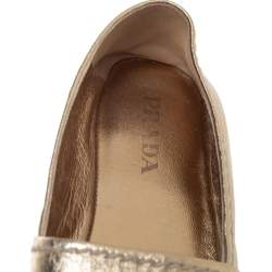 Pre Owned Prada Metallic Gold Leather Peep Toe Platform Espadrilles Size 36