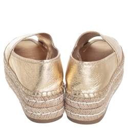 Pre Owned Prada Metallic Gold Leather Peep Toe Platform Espadrilles Size 36