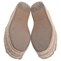 Pre Owned Prada Metallic Gold Leather Peep Toe Platform Espadrilles Size 36