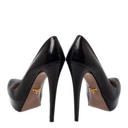 Pre Owned Prada Black Leather Platform Pumps Size 37