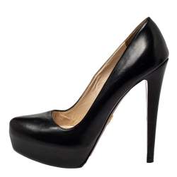 Pre Owned Prada Black Leather Platform Pumps Size 37