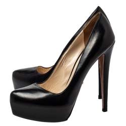 Pre Owned Prada Black Leather Platform Pumps Size 37