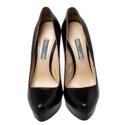 Pre Owned Prada Black Leather Platform Pumps Size 37