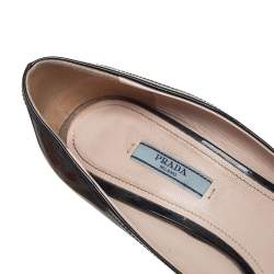 Pre Owned Prada Black Patent Leather Bow Peep Toe Wedge Pumps Size 41