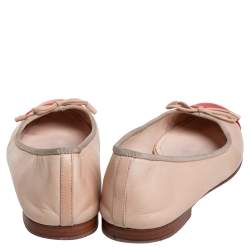 Pre Owned Prada Beige/Orange Leather Cap Toe Bow Ballet Flats Size 39.5
