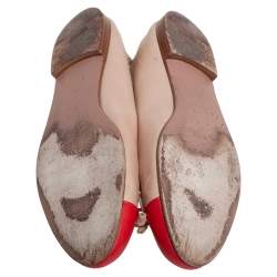 Pre Owned Prada Beige/Orange Leather Cap Toe Bow Ballet Flats Size 39.5