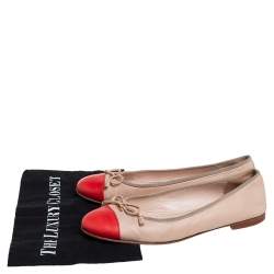 Pre Owned Prada Beige/Orange Leather Cap Toe Bow Ballet Flats Size 39.5