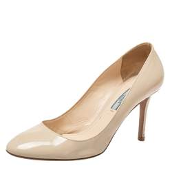 Pre Owned Prada Cream Patent Leather Pumps Size 38