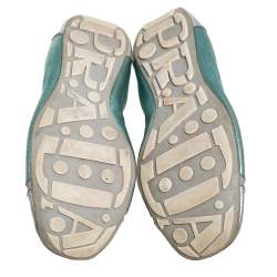 Pre Owned Prada Metallic Silver/Blue Patent And Leather Scrunch Ballet Flats Size 36.5