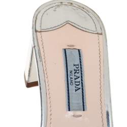 Pre Owned Prada Silver Patent Leather Embellished Block Heel Slide Sandals Size 36