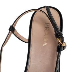 Pre Owned Prada Black Patent Leather Strappy Wedge Sandals Size 40.5