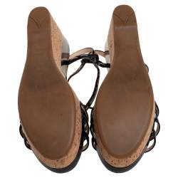 Pre Owned Prada Black Patent Leather Strappy Wedge Sandals Size 40.5