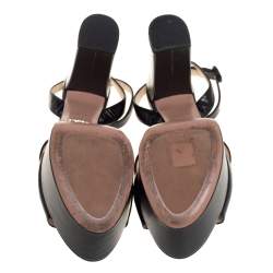 Pre Owned Prada Black Patent Leather Platform Block Heel Ankle Strap Sandals Size 42